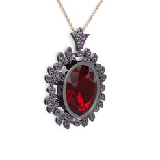 Belka Demet Taç Kolye - Garnet ve ametist 925 ayar siyah rodyum kaplama gümüş kolye (40 cm gümüş rolo zincir) #1ow085y