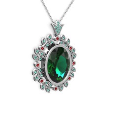 Yeşil kuvars ve garnet 8 ayar beyaz altın kolye (40 cm beyaz altın rolo zincir)