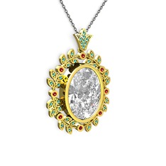 Beyaz zirkon, yeşil kuvars ve garnet 925 ayar altın kaplama gümüş kolye (40 cm gümüş rolo zincir)