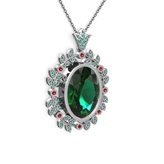 Belka Demet Taç Kolye - Yeşil kuvars ve garnet 14 ayar beyaz altın kolye (40 cm gümüş rolo zincir) #1p3atmn