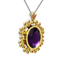 Ametist ve garnet 8 ayar altın kolye (40 cm gümüş rolo zincir)
