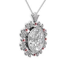 Belka Demet Taç Kolye - Beyaz zirkon ve garnet 8 ayar beyaz altın kolye (40 cm beyaz altın rolo zincir) #1p7x1y5