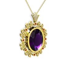 Ametist, beyaz zirkon ve garnet 18 ayar altın kolye (40 cm altın rolo zincir)