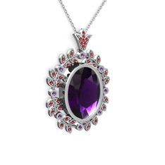 Ametist ve garnet 14 ayar beyaz altın kolye (40 cm gümüş rolo zincir)