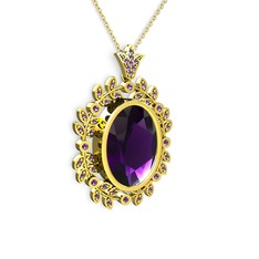 Ametist 925 ayar altın kaplama gümüş kolye (40 cm altın rolo zincir)