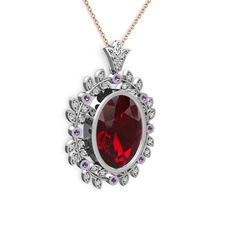 Garnet, beyaz zirkon ve ametist 925 ayar gümüş kolye (40 cm gümüş rolo zincir)