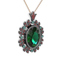 Belka Demet Taç Kolye - Yeşil kuvars ve garnet 925 ayar siyah rodyum kaplama gümüş kolye (40 cm gümüş rolo zincir) #1qgx4sm
