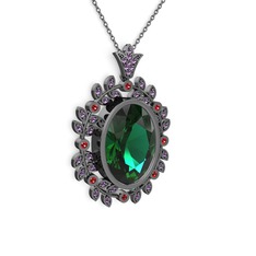 Belka Demet Taç Kolye - Yeşil kuvars, ametist ve garnet 925 ayar siyah rodyum kaplama gümüş kolye (40 cm gümüş rolo zincir) #1r1jpi0