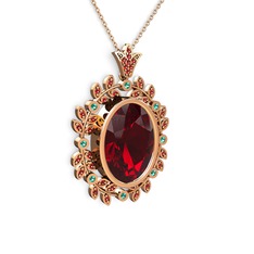 Belka Demet Taç Kolye - Garnet ve yeşil kuvars 14 ayar rose altın kolye (40 cm rose altın rolo zincir) #1s173vq