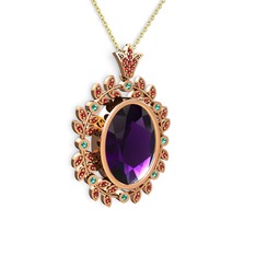 Ametist, garnet ve yeşil kuvars 18 ayar rose altın kolye (40 cm altın rolo zincir)