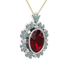 Belka Demet Taç Kolye - Garnet, yeşil kuvars ve beyaz zirkon 14 ayar beyaz altın kolye (40 cm altın rolo zincir) #1srfmou
