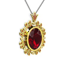 Garnet ve beyaz zirkon 925 ayar altın kaplama gümüş kolye (40 cm gümüş rolo zincir)