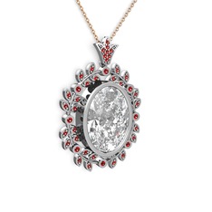 Belka Demet Taç Kolye - Beyaz zirkon ve garnet 14 ayar beyaz altın kolye (40 cm rose altın rolo zincir) #1u7mery