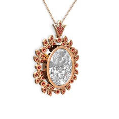 Belka Demet Taç Kolye - Beyaz zirkon ve garnet 18 ayar rose altın kolye (40 cm rose altın rolo zincir) #1wqhcgn