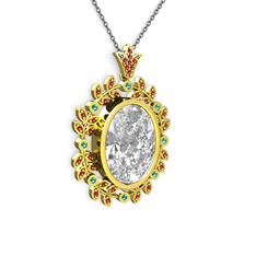 Belka Demet Taç Kolye - Beyaz zirkon, garnet ve yeşil kuvars 925 ayar altın kaplama gümüş kolye (40 cm gümüş rolo zincir) #1wvwetq