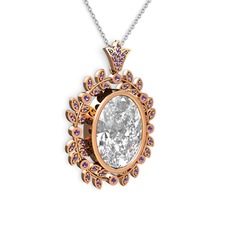 Belka Demet Taç Kolye - Beyaz zirkon ve ametist 18 ayar rose altın kolye (40 cm gümüş rolo zincir) #1x4gyqc