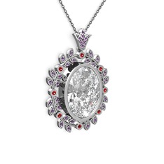 Beyaz zirkon, ametist ve garnet 14 ayar beyaz altın kolye (40 cm gümüş rolo zincir)