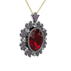 Belka Demet Taç Kolye - Garnet, ametist ve beyaz zirkon 925 ayar siyah rodyum kaplama gümüş kolye (40 cm altın rolo zincir) #2ipf04