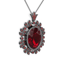 Belka Demet Taç Kolye - Garnet 925 ayar siyah rodyum kaplama gümüş kolye (40 cm gümüş rolo zincir) #354ywa