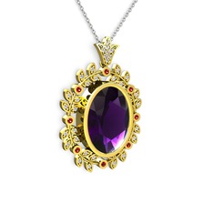 Belka Demet Taç Kolye - Ametist, beyaz zirkon ve garnet 14 ayar altın kolye (40 cm beyaz altın rolo zincir) #3rysv
