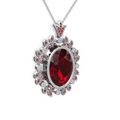 Belka Demet Taç Kolye - Garnet ve beyaz zirkon 14 ayar beyaz altın kolye (40 cm beyaz altın rolo zincir) #4c94n0