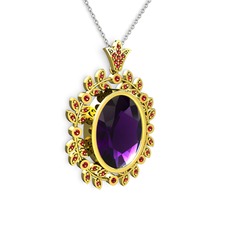 Belka Demet Taç Kolye - Ametist ve garnet 18 ayar altın kolye (40 cm gümüş rolo zincir) #5xv6eq