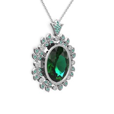 Belka Demet Taç Kolye - Yeşil kuvars ve beyaz zirkon 14 ayar beyaz altın kolye (40 cm beyaz altın rolo zincir) #6kt65a