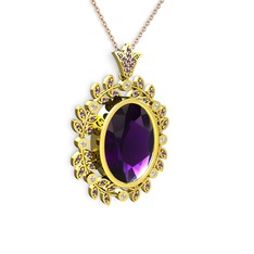 Belka Demet Taç Kolye - Ametist ve beyaz zirkon 925 ayar altın kaplama gümüş kolye (40 cm rose altın rolo zincir) #6w2zf6