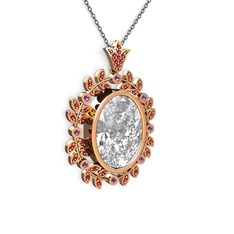 Beyaz zirkon, garnet ve ametist 14 ayar rose altın kolye (40 cm gümüş rolo zincir)