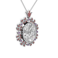 Beyaz zirkon, garnet ve ametist 925 ayar gümüş kolye (40 cm beyaz altın rolo zincir)