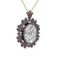 Belka Demet Taç Kolye - Beyaz zirkon, garnet ve ametist 925 ayar siyah rodyum kaplama gümüş kolye (40 cm altın rolo zincir) #85y0bu