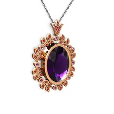 Belka Demet Taç Kolye - Ametist ve garnet 8 ayar rose altın kolye (40 cm gümüş rolo zincir) #99rdh5