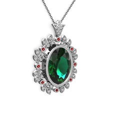 Belka Demet Taç Kolye - Yeşil kuvars, beyaz zirkon ve garnet 18 ayar beyaz altın kolye (40 cm gümüş rolo zincir) #a046x