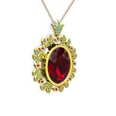 Garnet, yeşil kuvars ve ametist 14 ayar altın kolye (40 cm rose altın rolo zincir)