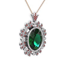 Belka Demet Taç Kolye - Yeşil kuvars, garnet ve beyaz zirkon 18 ayar beyaz altın kolye (40 cm rose altın rolo zincir) #e8bf7