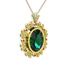 Yeşil kuvars, beyaz zirkon ve garnet 14 ayar altın kolye (40 cm rose altın rolo zincir)