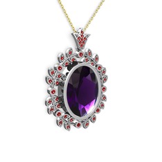 Ametist ve garnet 18 ayar beyaz altın kolye (40 cm altın rolo zincir)