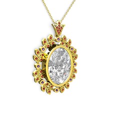 Belka Demet Taç Kolye - Beyaz zirkon, garnet ve ametist 18 ayar altın kolye (40 cm gümüş rolo zincir) #g03amu
