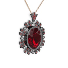 Belka Demet Taç Kolye - Garnet ve beyaz zirkon 925 ayar siyah rodyum kaplama gümüş kolye (40 cm rose altın rolo zincir) #h938x8