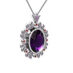 Ametist ve garnet 925 ayar gümüş kolye (40 cm gümüş rolo zincir)