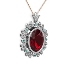 Belka Demet Taç Kolye - Garnet, beyaz zirkon ve yeşil kuvars 18 ayar beyaz altın kolye (40 cm gümüş rolo zincir) #hsxhvg