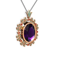 Ametist, yeşil kuvars ve garnet 18 ayar rose altın kolye (40 cm gümüş rolo zincir)