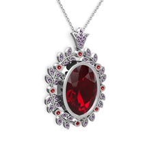 Garnet ve ametist 18 ayar beyaz altın kolye (40 cm beyaz altın rolo zincir)