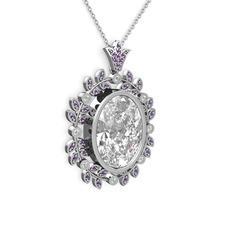 Beyaz zirkon ve ametist 8 ayar beyaz altın kolye (40 cm beyaz altın rolo zincir)