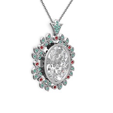 Belka Demet Taç Kolye - Beyaz zirkon, yeşil kuvars ve garnet 14 ayar beyaz altın kolye (40 cm gümüş rolo zincir) #jfufbv