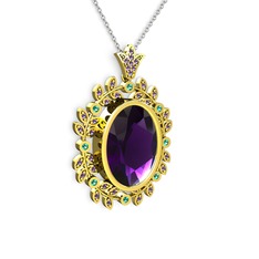 Belka Demet Taç Kolye - Ametist ve yeşil kuvars 18 ayar altın kolye (40 cm beyaz altın rolo zincir) #k29lnk