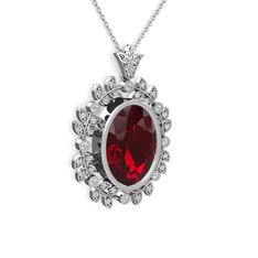 Garnet ve beyaz zirkon 8 ayar beyaz altın kolye (40 cm beyaz altın rolo zincir)