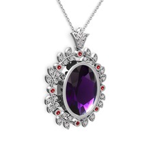 Belka Demet Taç Kolye - Ametist, beyaz zirkon ve garnet 14 ayar beyaz altın kolye (40 cm beyaz altın rolo zincir) #lbuvnm