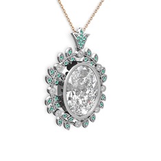 Belka Demet Taç Kolye - Beyaz zirkon ve yeşil kuvars 8 ayar beyaz altın kolye (40 cm gümüş rolo zincir) #lz8ba9