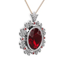 Belka Demet Taç Kolye - Garnet ve beyaz zirkon 14 ayar beyaz altın kolye (40 cm rose altın rolo zincir) #m0yppf